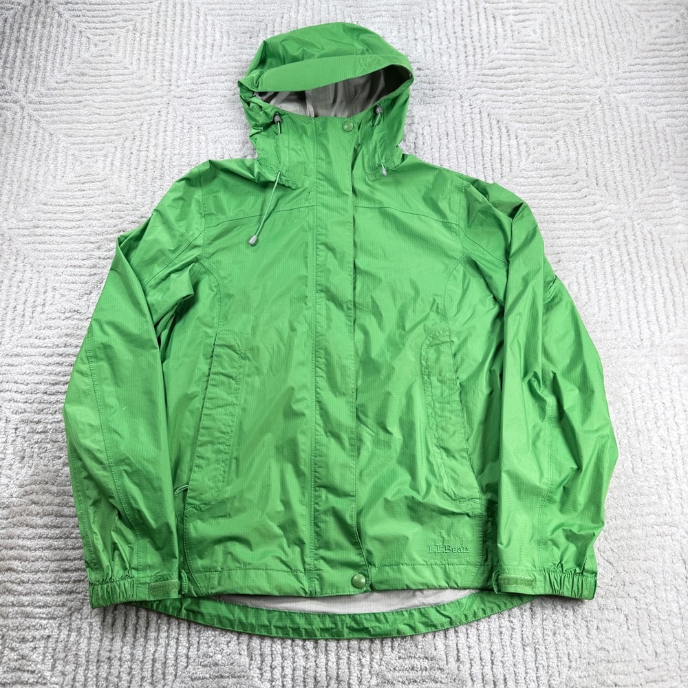 LL Bean Rain Jacket Womens XS Regular Green Hooded Ripstop Hiking Camping Fall